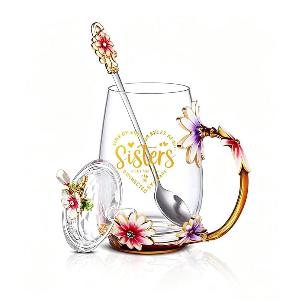12.5 oz. Clear Glass Tea Cup with Decorative Floral Handle, Lid and Stainless Steel Spoon, Sister price history on PriceWatchPro