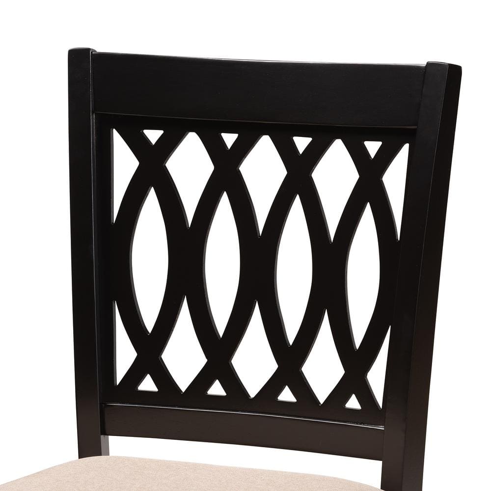 Florencia Beige Fabric and Espresso Brown Wood Counter Stool Set