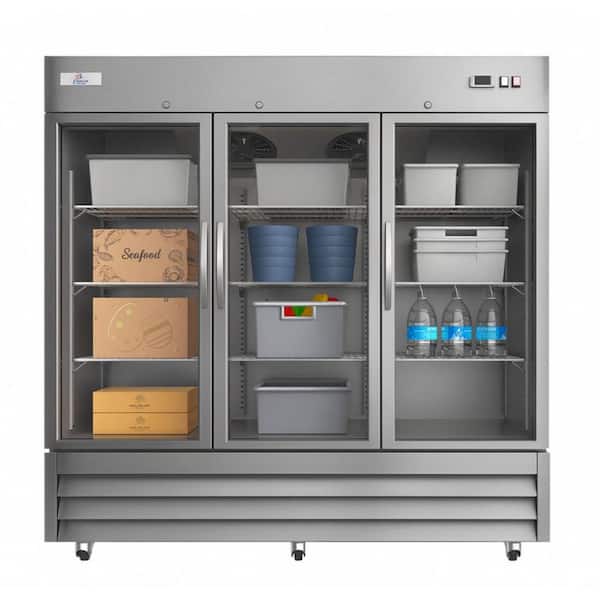 80.9 in. W 72 cu. ft. NSF Commercial 3-Glass Door Merchandiser Display Refrigerator in Stainless Steel