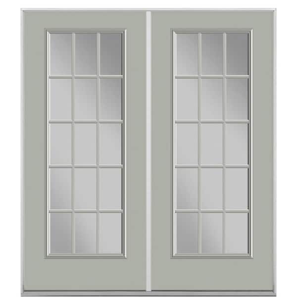 Masonite 72 in. x 80 in. Silver Cloud Steel Prehung Right-Hand Inswing 15-Lite Clear Glass Patio Door without Brickmold