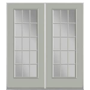 60 in. x 80 in. Silver Cloud Prehung Right-Hand Inswing 15 Lite Steel Patio Door with No Brickmold in Vinyl Frame