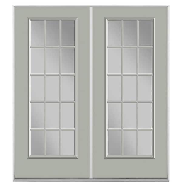 Masonite 60 in. x 80 in. Silver Cloud Prehung Right-Hand Inswing 15 Lite Steel Patio Door with No Brickmold in Vinyl Frame