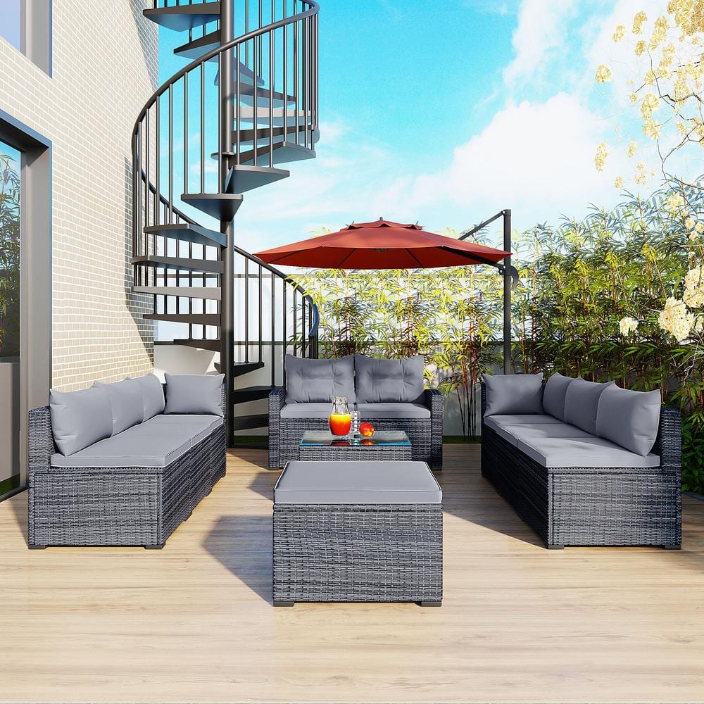 Harper & Bright Designs 9piece Seating Group Gray Wicker Outdoor