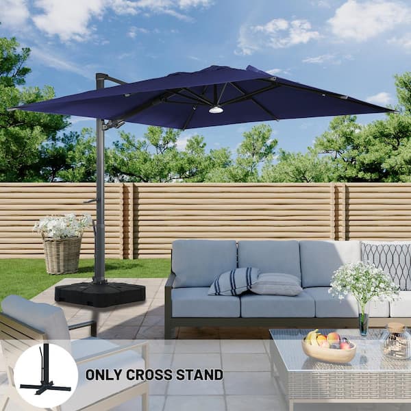 Boyel Living 10x10 ft. 360°Rotation Square Cantilever Patio Umbrella with Bluetooth Speaker and LED Light in Navy Blue