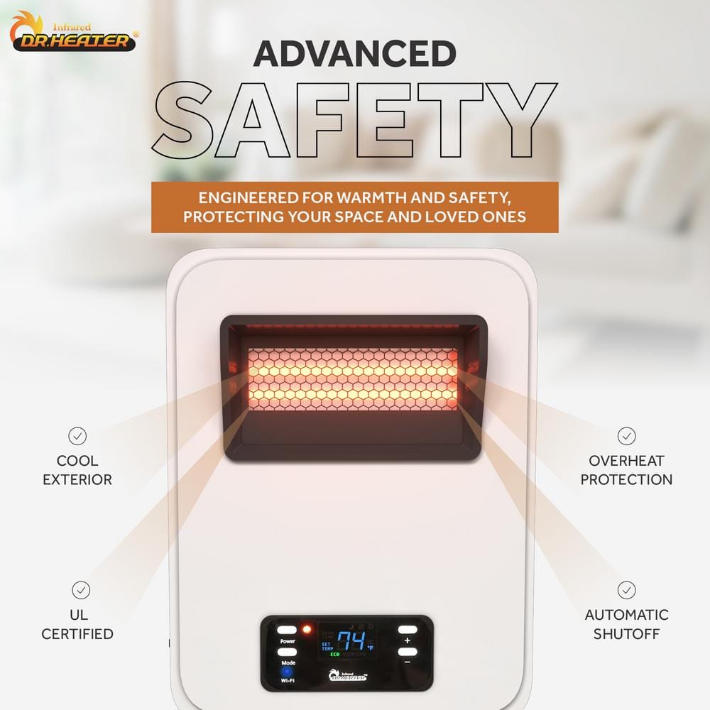White Wall Mount 1500W Electric Space Heater with WiFi and Remote