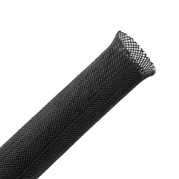 1/4 in PET Expandable Braided Cable Sleeve 26 ft Black Wire Loom for Automotive, Audio and Computer
