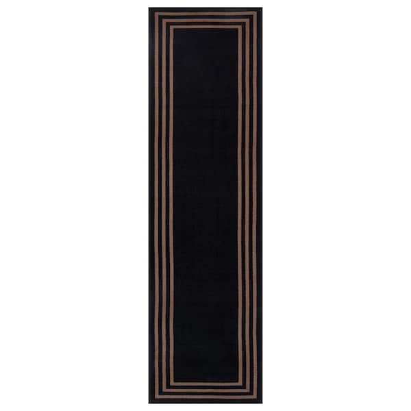 World Rug Gallery Classic Solid Border Cocoa Mocha Power Loomed Indoor 2 ft. x 10 ft. Runner Rug