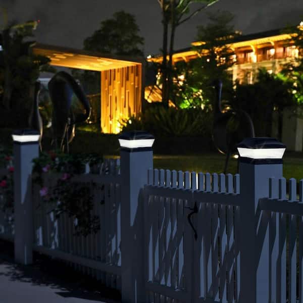 Glitzhome Solar for 6 in. x 6 in. Post Black Powered LED Fence Deck Post-Light Cap-Light (Set of 4)