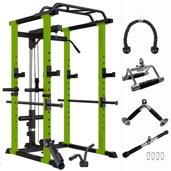 Multi-functional Power Cage, Home Adjustable Pullup Squat Rack 1000 lbs. Capacity, Green