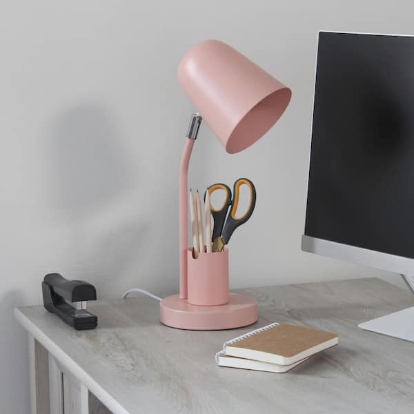 15.75 in. Metal Desk Lamp w/Gooseneck & Organizer, Blush Pink Finish for Dorm or Kids Room
