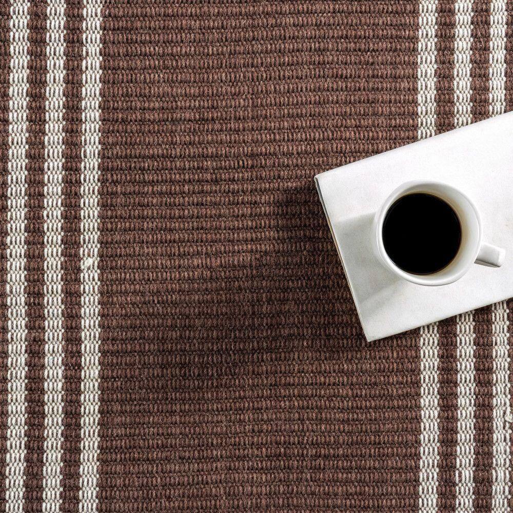 Handmade Dark Brown Wool Striped 10' x 14' Area Rug