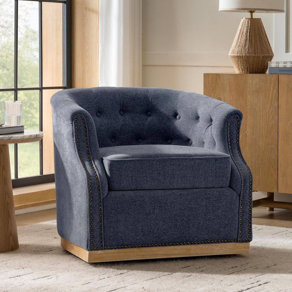 Rune Blue Farmhouse Upholstered Polyester Swivel Arm Chair Set of 2