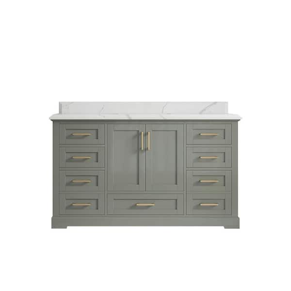 Willow Collections Boston 60 in. W x 22 in. D x 36 in. H Single Sink Bath Vanity in Evergreen with 1.5 in. Calacatta Quartz Top