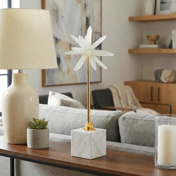 大理石人形 Liv & Skye Gold/White 6 in. x 17 in. Marble Decorative Starburst