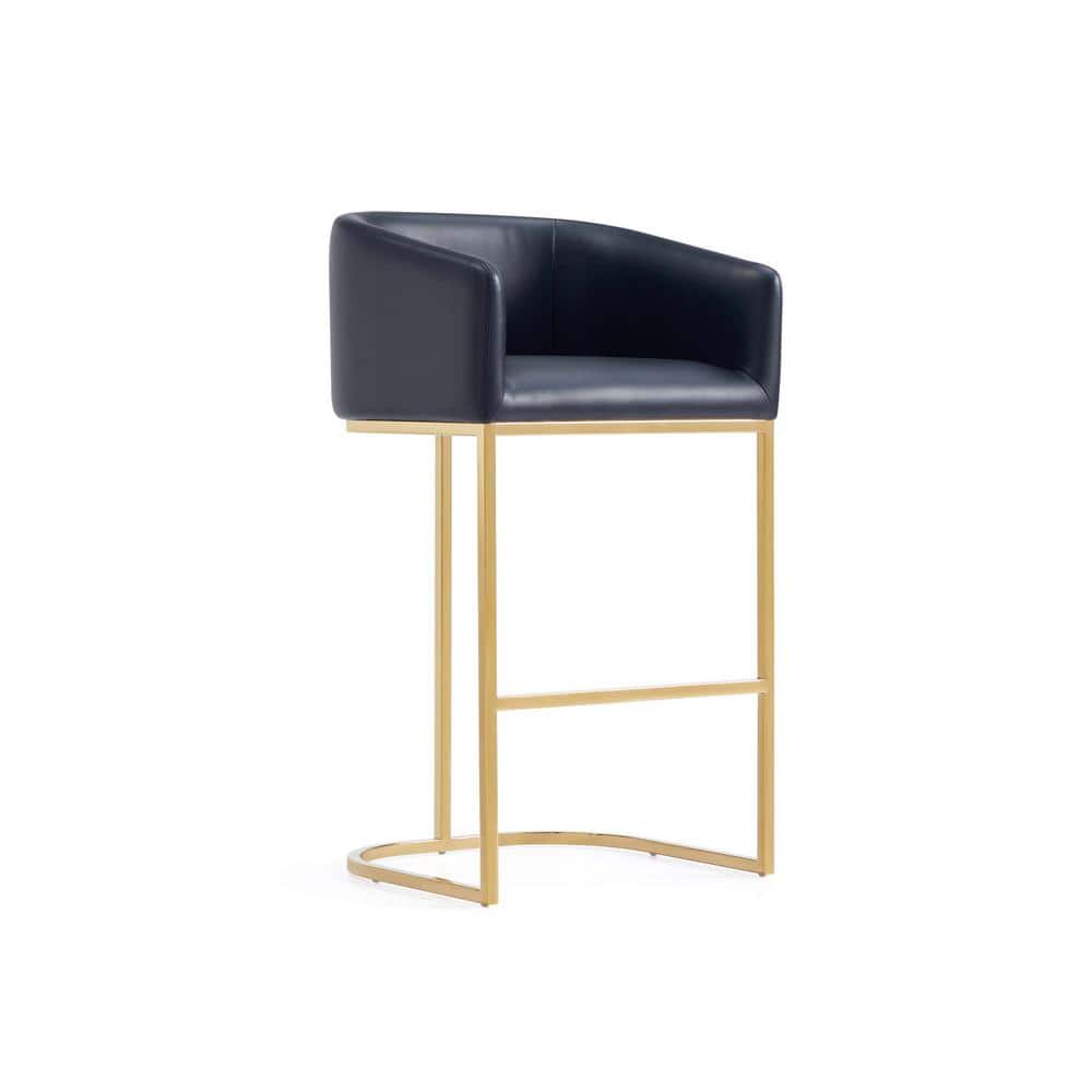 Set of 2 Black Leather and Gold Metal Barstools