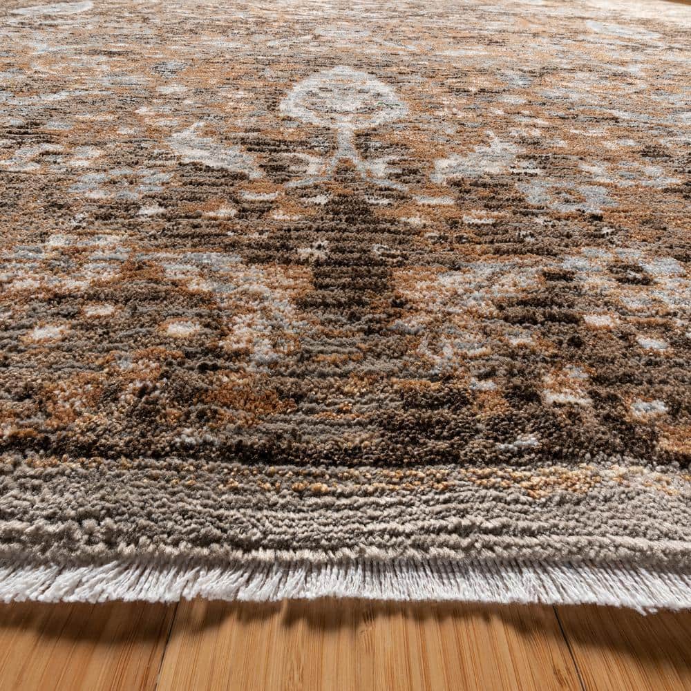 Gavi Brown and Beige Rectangular Synthetic Area Rug 9' x 12'