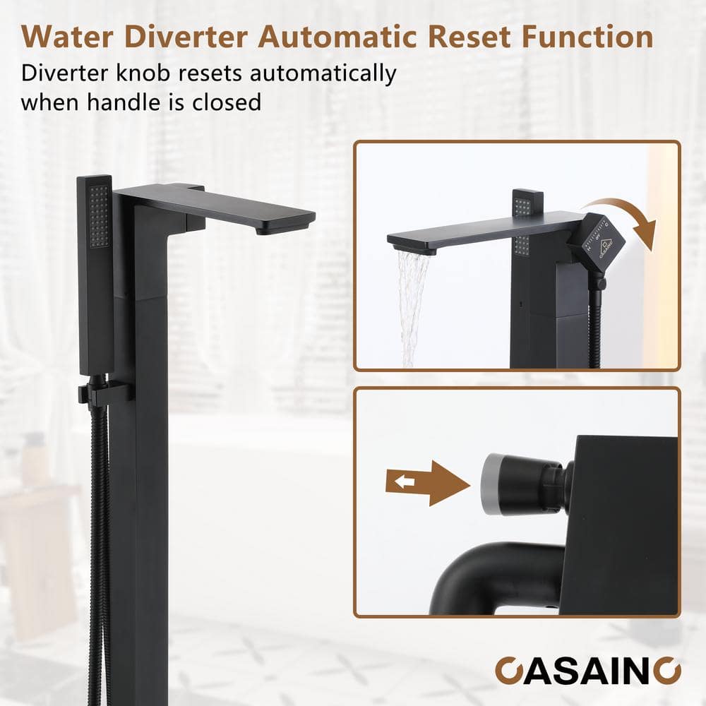 Matte Black Brass Freestanding Bathtub Faucet with Handshower