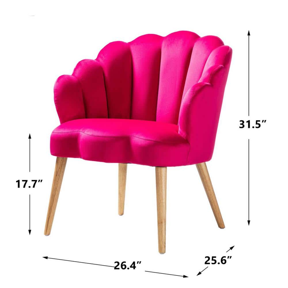 Fushia Velvet Barrel Accent Chair with Scalloped Back