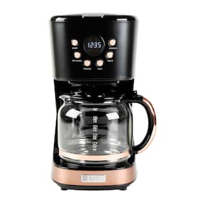 12- Cup Black/Copper Retro Style Drip Coffee Maker with Strength Control and Timer