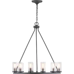 Hartwell 26-3/4 in. 10-Light Graphite Farmhouse Round Wagon Wheel Chandelier with Clear Glass Shades