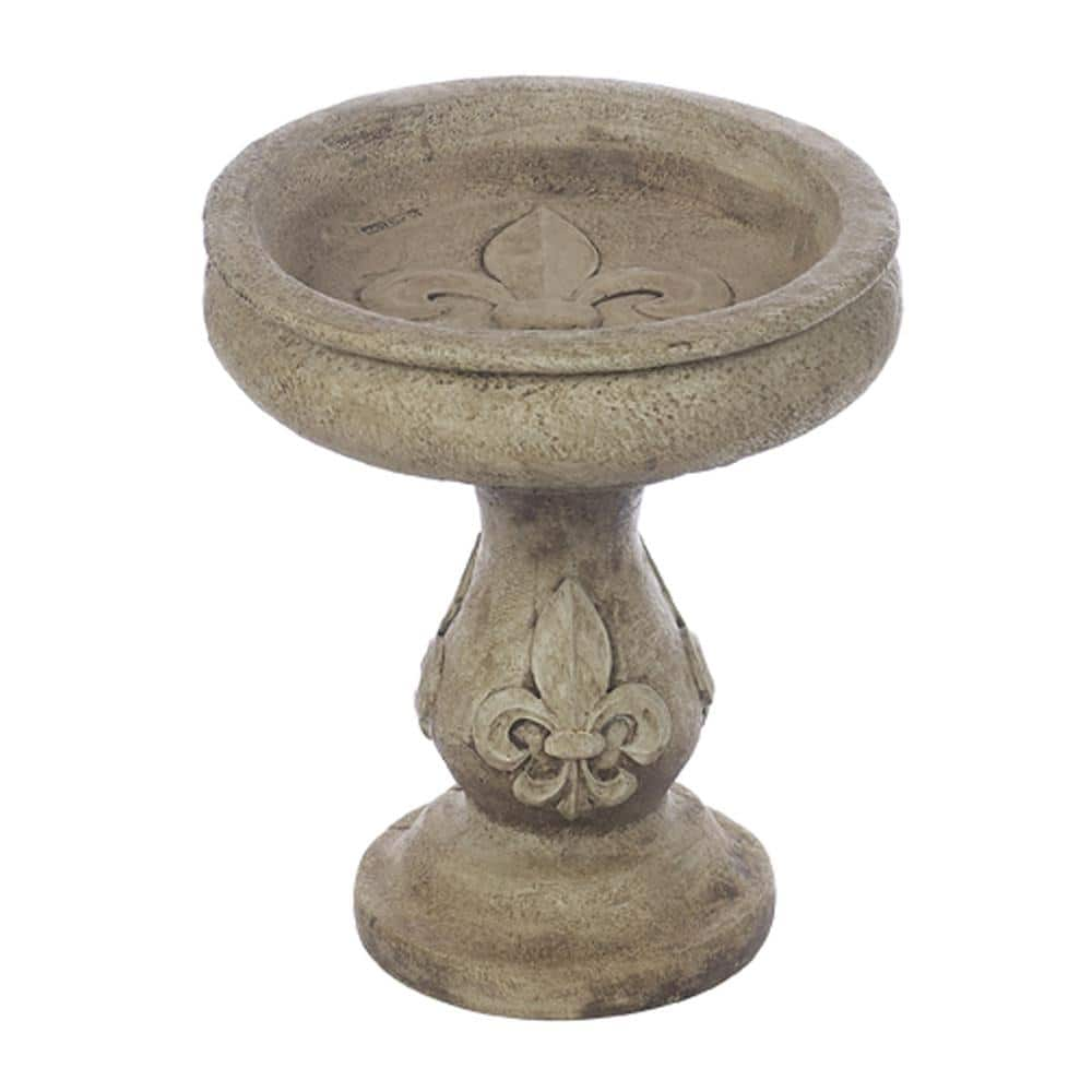 Athens Stonecasting 26 in. Tall Fleur Di Lis Concrete Bird Bath