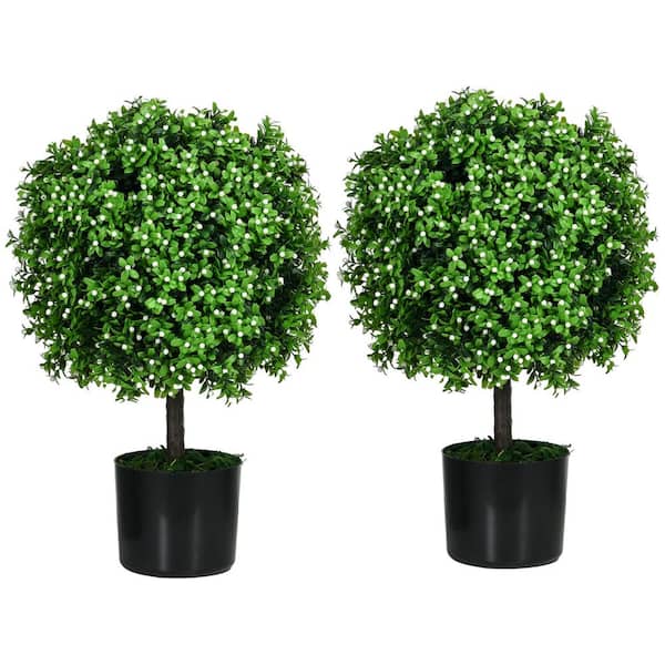 HOMCOM 1 .7 ft/20.75" Artificial Ball Boxwood Topiary Trees for 2 Sets with Fruit and Plant Pot