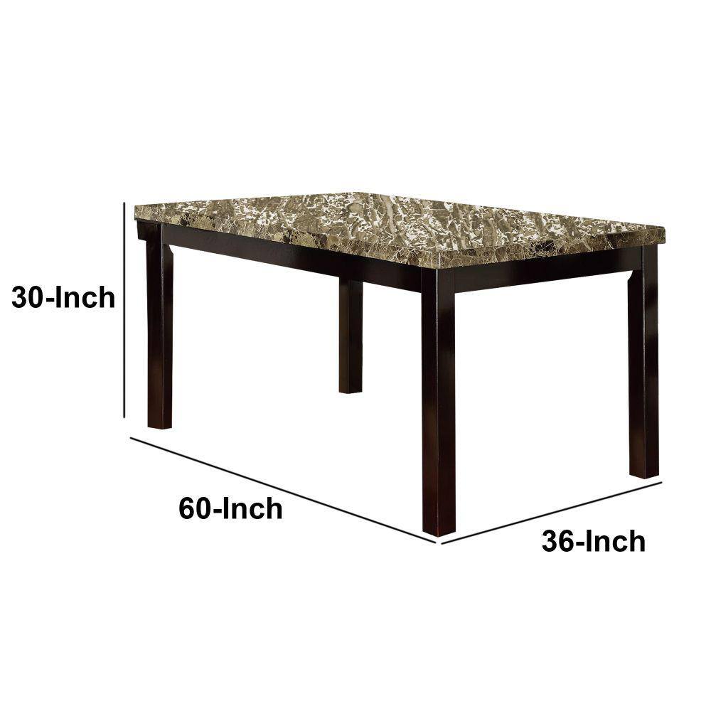 Brown Faux Marble and Pine Wood Rectangular Dining Table