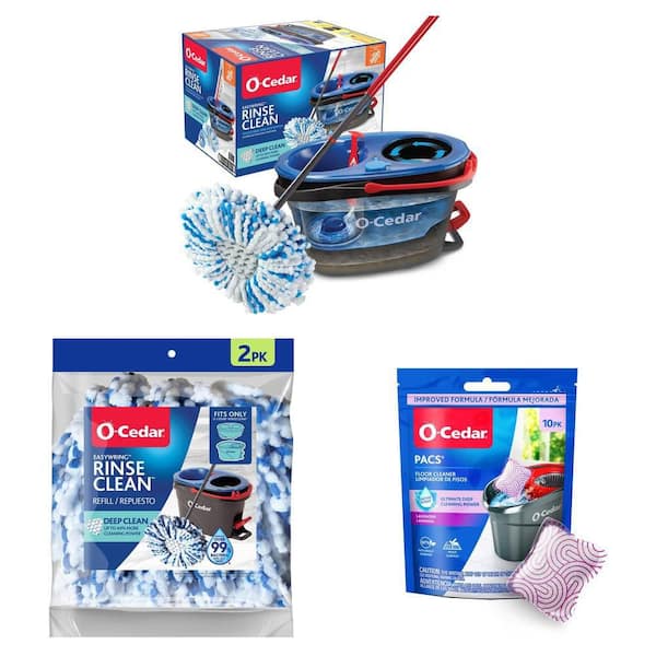 RinseClean Deep Clean Microfiber Spin Mop with Mop Head Refills (2-Pack) and Lavender PACS Hard Floor Cleaner (10-Count)