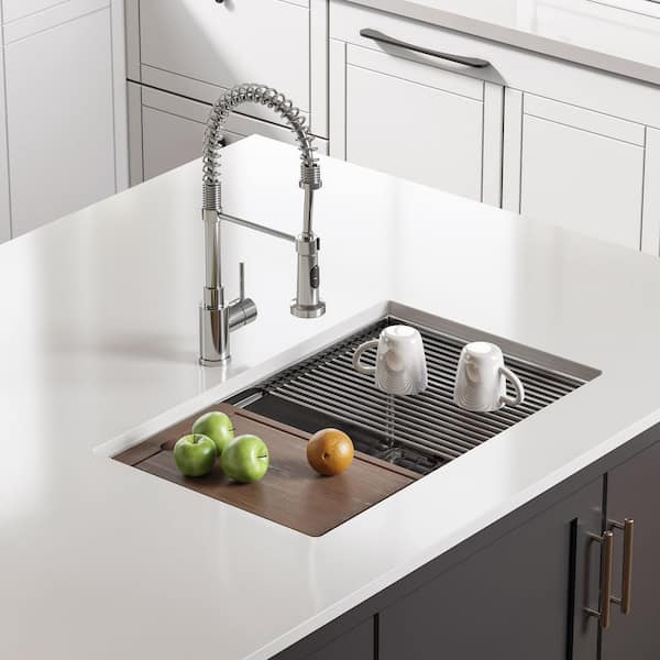 16G Stainless Steel 30 in. Single Bowl Undermount Workstation Kitchen Sink with Cutting Board, Bottom Grid, Strainer