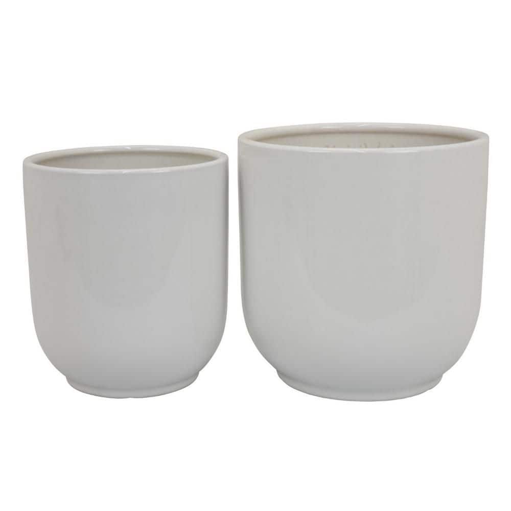 Lyna White Indoor Ceramic Smooth Glossy Texture Round Planter (11.5 in. W x 12 in. H) (Set of 2) price history on PriceWatchPro
