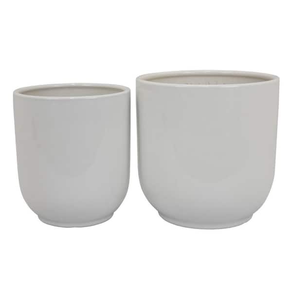 Lyna White Indoor Ceramic Smooth Glossy Texture Round Planter (11.5 in. W x 12 in. H) (Set of 2)