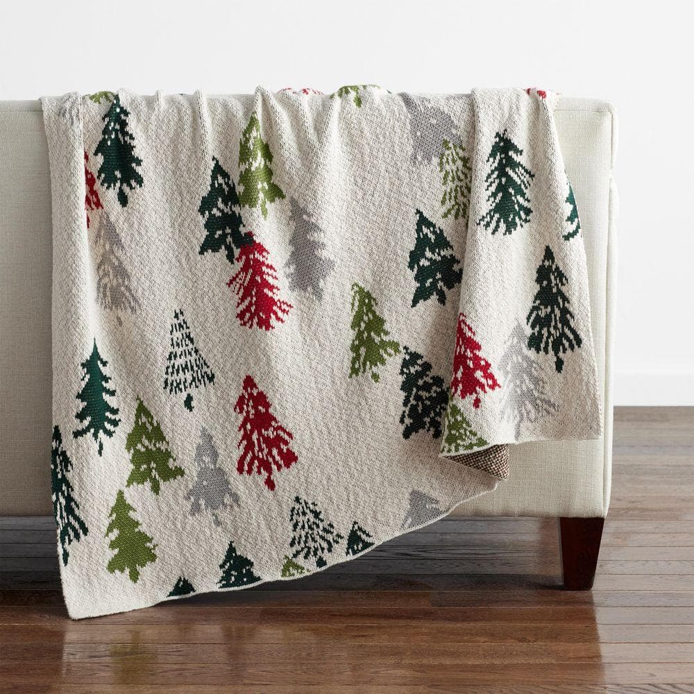 Company Cotton Holiday Knit Ivory Throw Blanket