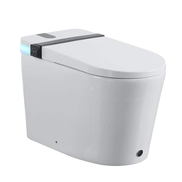 Tankless Elongated Smart Toilet With Bidet Built In 1.28GPF White Auto Open/Close Seat Foot Sensor Warm Water and Dryer