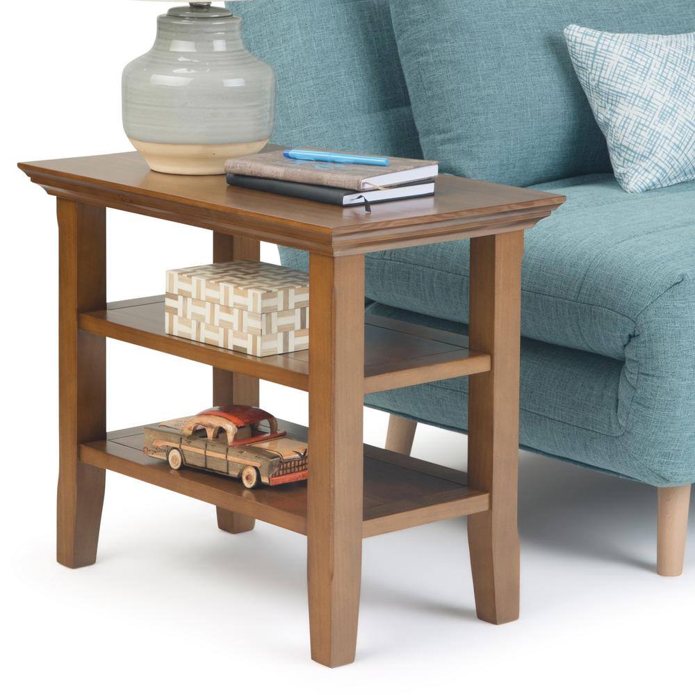 Acadian Solid Wood 14" Light Golden Brown Narrow Side Table with Storage