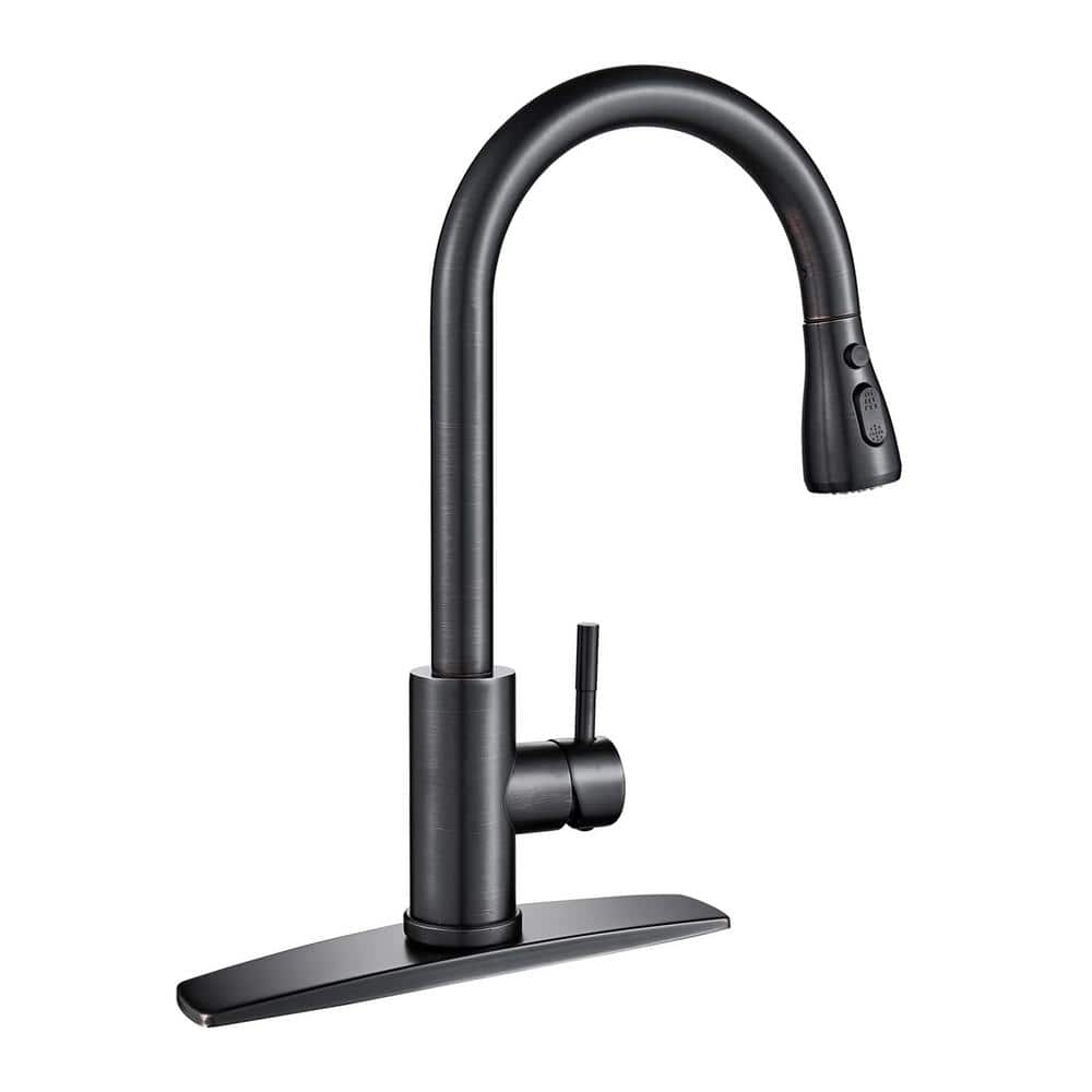 Single Handle Pull Down Sprayer Kitchen Faucet with Deck Plate in Oil Rubbe