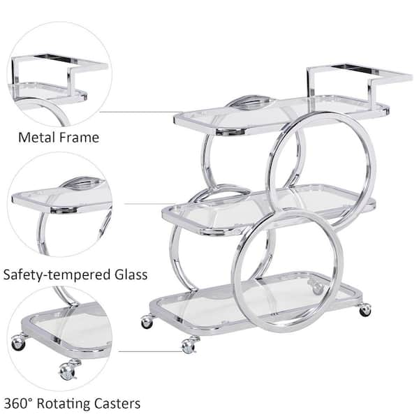 XL Glass & Chrome Trolley with Slide-Out Storage Bin - InkBed