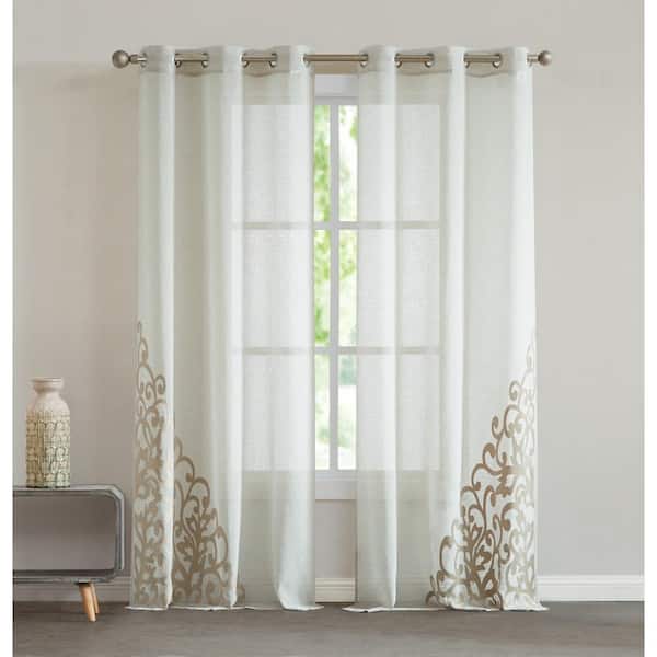 Dainty Home Natalie 76" x 96" Velvet Applique Window Curtain in Linen
