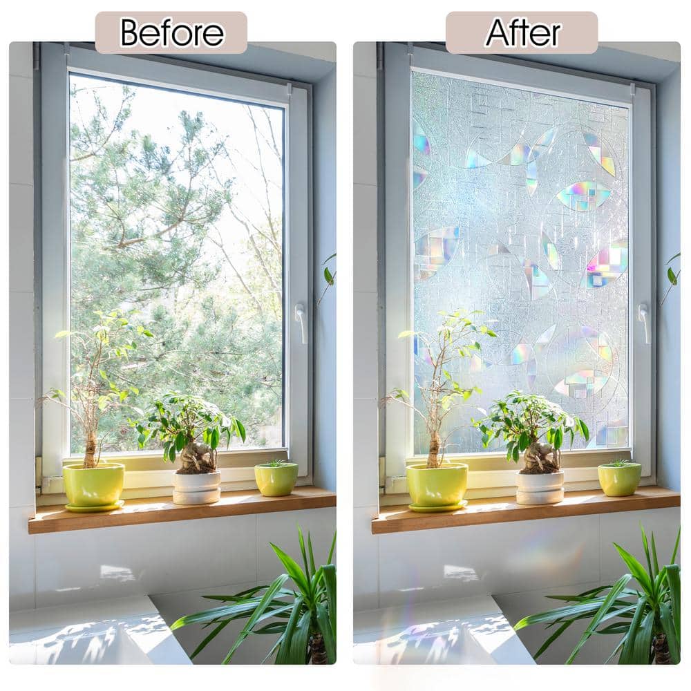 Rainbow Effect Vinyl Privacy Window Film with Irregular Prism Patterns