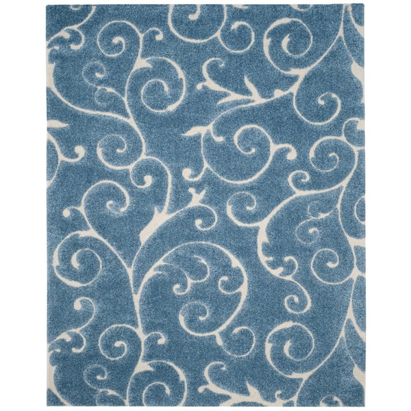 Florida Shag Light Blue/Cream 8 ft. x 10 ft. Floral Area Rug