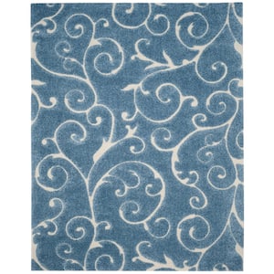 Florida Shag Light Blue/Cream 9 ft. x 12 ft. Floral Area Rug