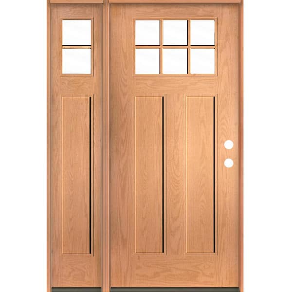 Krosswood Doors PINNACLE Craftsman 50 in. x 80 in. 6-Lite Left-Hand/Inswing Clear Glass Teak Stain Fiberglass Prehung Front Door w/LSL