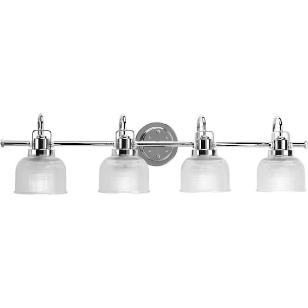 Progress Lighting Archie Collection 35-1/2 in. 4-Light Polished Chrome Clear Double Prismatic Glass Coastal Bathroom Vanity Light