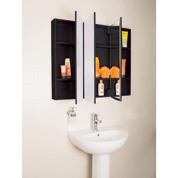 Croydex Easy Hang 48 in. W x 30 in. H Rectangular Black Stainless Steel Surface Mount Medicine Cabinet with Mirror