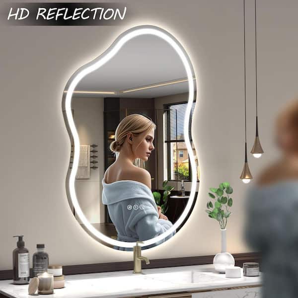 24 in. W x 40 in. H Irregular Frameless LED Lighted Anti-Fog Tempered Glass Asymmetrical Wall Bathroom Vanity Mirror