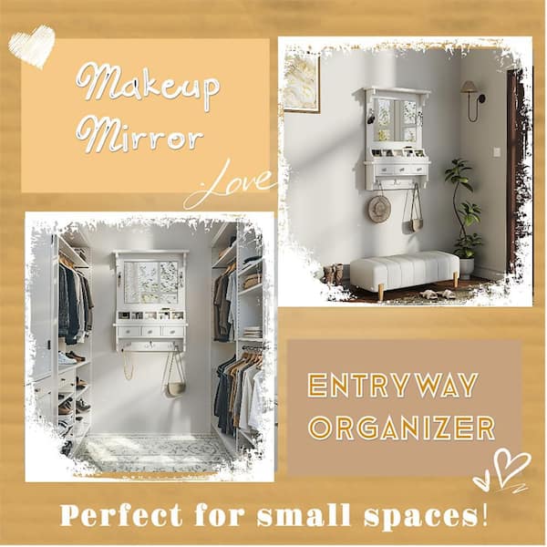 White 23.75 in. W x 31.75 in. H Coastal Rectangle Engineered Wood Framed Mirror Wall Mirror Wall Decor Mirror