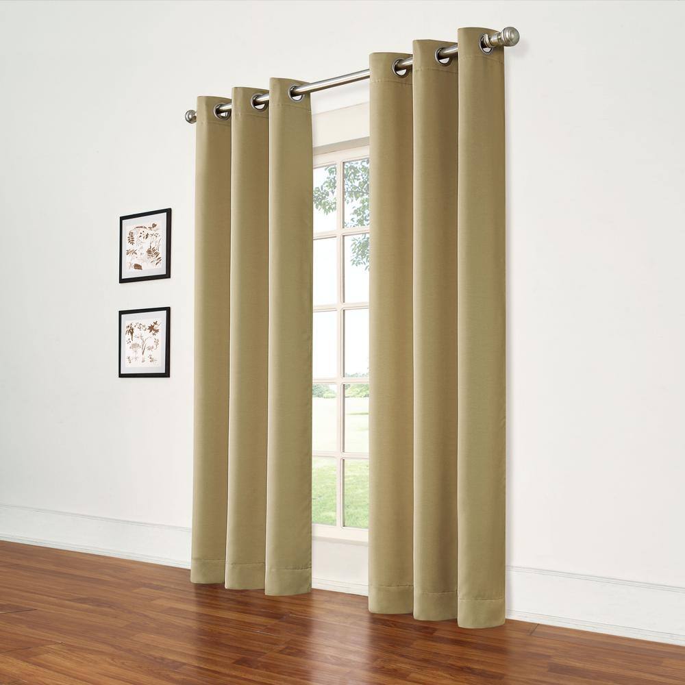 BLACK  SET 2 TONE GROMMET WINDOW CURTAIN ECLIPSE BLACKOUT PANELS TAUPE EID 