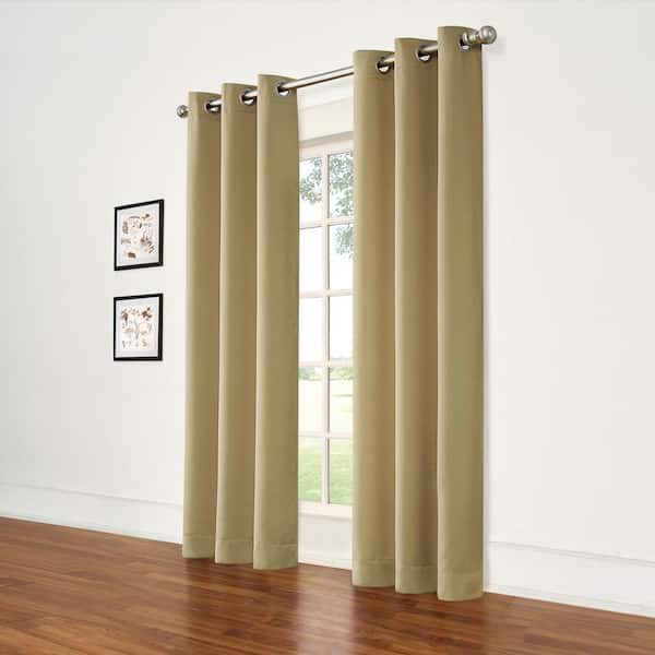 Eclipse Thermapanel Taupe Solid Polyester 37 in. W x 84 in. L Room Darkening Pair Grommet Top Curtain Panel