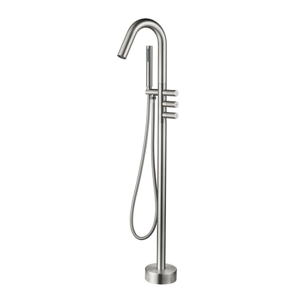 3-Handle Freestanding Tub Faucet with Handheld Shower Brass Modern Floor Mount Bathtub Filler in Brushed Nickel price history on PriceWatchPro