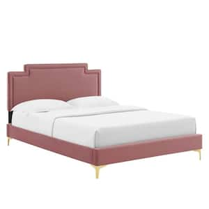 Liva Red Performance Velvet Frame Queen Platform Bed with Reinforced Center Beam