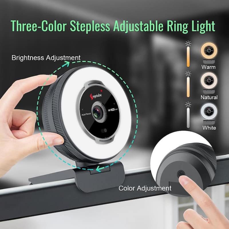 1080P 60FPS USB Webcam with Ring Light and Remote in Black (1-Pack)